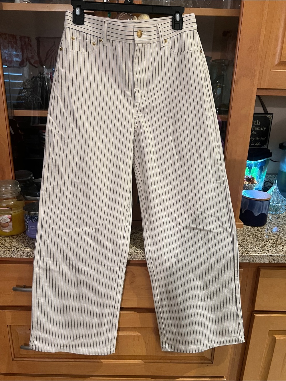Men's White Chinos with Navy Pinstripes - Classic Straight Fit